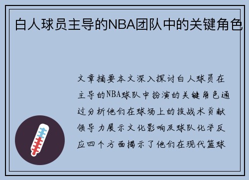 白人球员主导的NBA团队中的关键角色